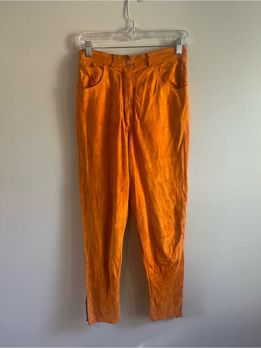 Vintage Begedor Italia Cognac Suede Leather Pants Size 8 Made in Italy